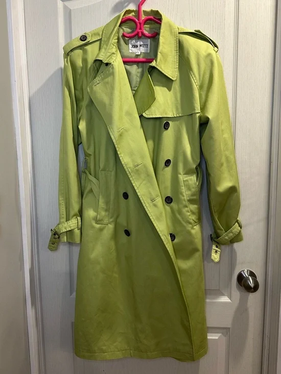 Lime Green Double-Breasted Trench Coat - Picture 1 of 5